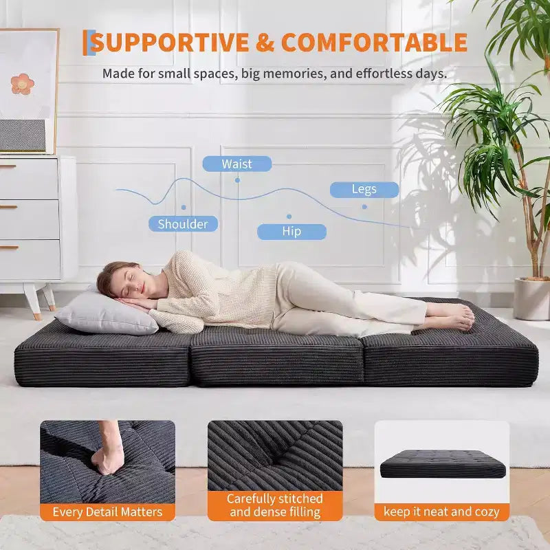 39x75 dreifach faltbares Schlafsofa aus Memoryschaum, 6-fach gesteppte Matratze