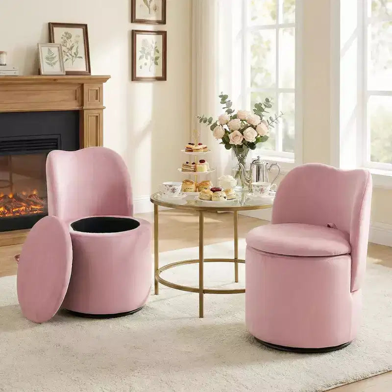 Chaise de coiffeuse pivotante avec rangement, tabouret rond rembourré avec dossier, fauteuil tonneau d’appoint doux et rembourré pour chambre et salon