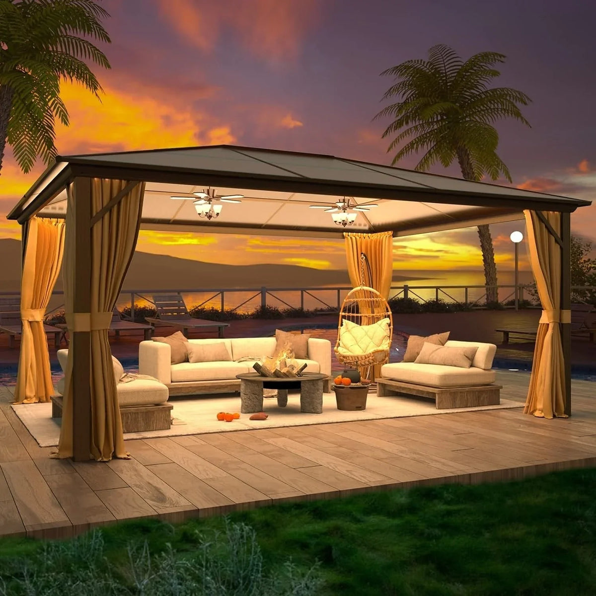 EROMMY Hardtop Gazebo,Outdoor Pergola with Double Roof & Netting & Curtains,Heavy Duty Canopy for Patio, Backyard, Pool party