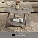 Honingbruine ronde salontafel met 2 opbergniveaus, 31,5 x 17,7 inch, ideaal voor de woonkamer