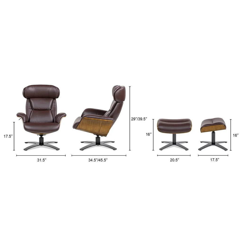 Jovan 31,5 Zoll Relaxsessel aus echtem Leder mit Hocker