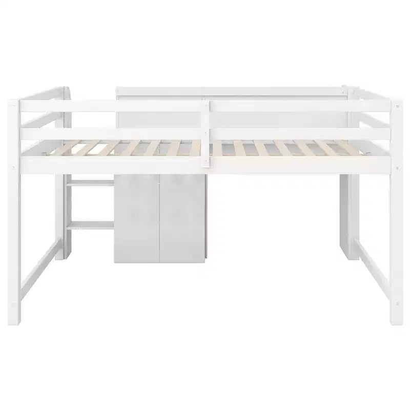 Laag stapelbed in roze/wit met bureau, opbergruimte en whiteboard - C voor 1 persoon, eenpersoonsbed
