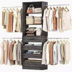 Besiost Holz-Kleiderschrank-Organizersystem für 1,2–2,7 m mit 4 Schubladen, 4 Kleiderstangen und Regaltürmen