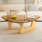 Triangular Wood Glass Top Coffee Table
