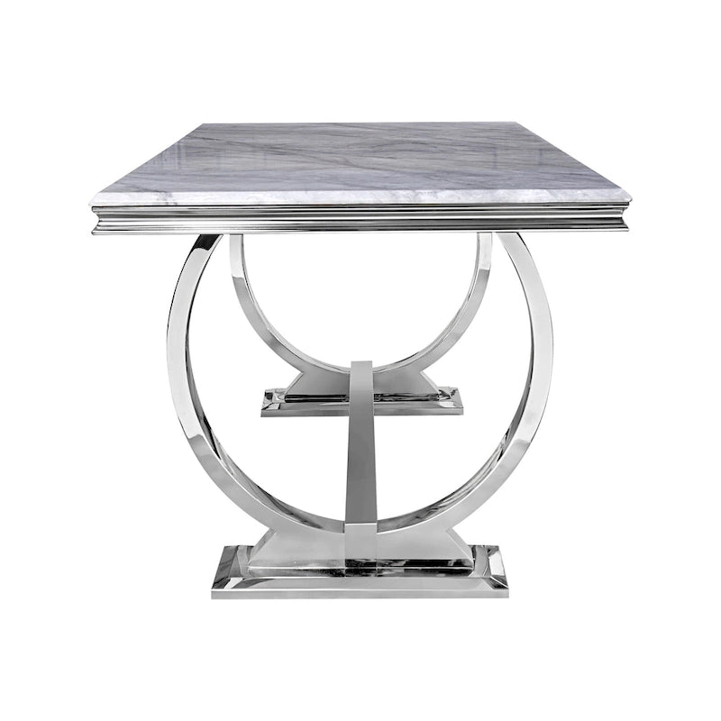 Table de salle à manger moderne avec piètement en U en métal inoxydable