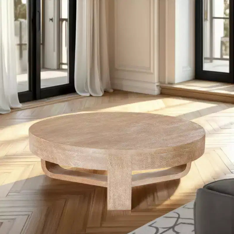 Royal Hampton 32 Inch Round Top Coffee Table with Open Sled Base