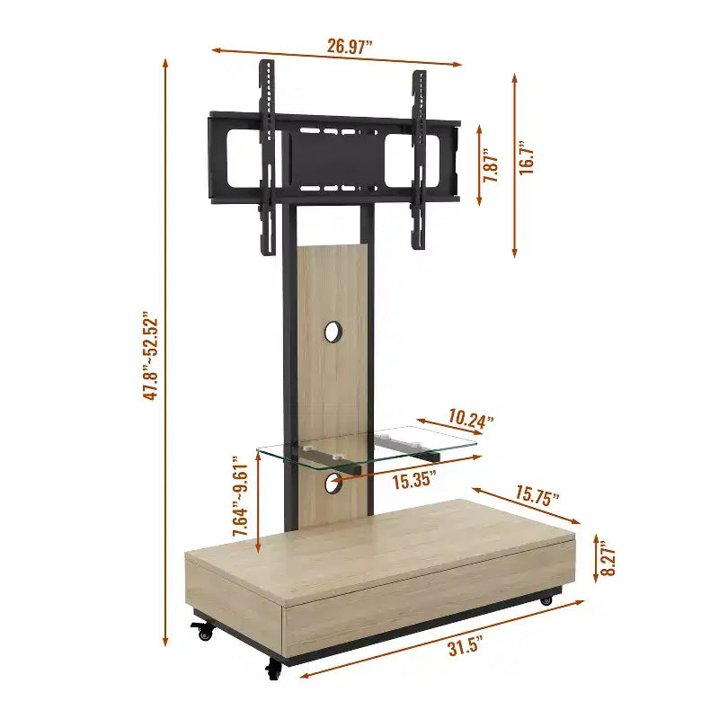 TV Stand for 32-75 TVs, Adjustable Height Mobile TV Cart with Drawer and Wheels for Living Room, Bedroom, Offices -ModernLuxe