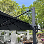MAISON ARTS Parasol déporté hydraulique automatique de 12 pieds, mât en aluminium, rotation à 360 degrés