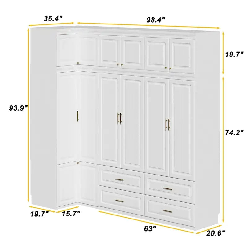 Armoire-penderie de 93,9/74,2 pouces de hauteur avec espace de suspension, tiroirs et rangements