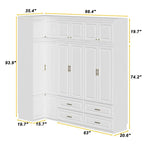 Armoire-penderie de 93,9/74,2 pouces de hauteur avec espace de suspension, tiroirs et rangements