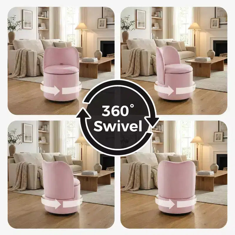 Chaise de coiffeuse pivotante avec rangement, tabouret rond rembourré avec dossier, fauteuil tonneau d’appoint doux et rembourré pour chambre et salon