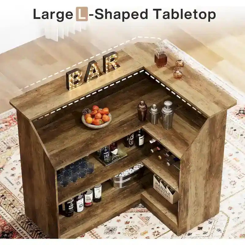 Meuble de bar en L avec porte-verres à pied pour bar à domicile