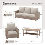 Captiva Designs 6 Piece Luxury Wicker Patio Conversation Sofa Set with Curved Armrests with Cushions