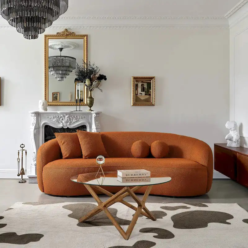 Blaine luxuriöses modernes Sofa im Japandi-Stil aus Bouclé-Stoff mit geschwungener Form