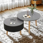Moderner runder Couchtisch aus schwarzem und weißem Holz mit Stauraum