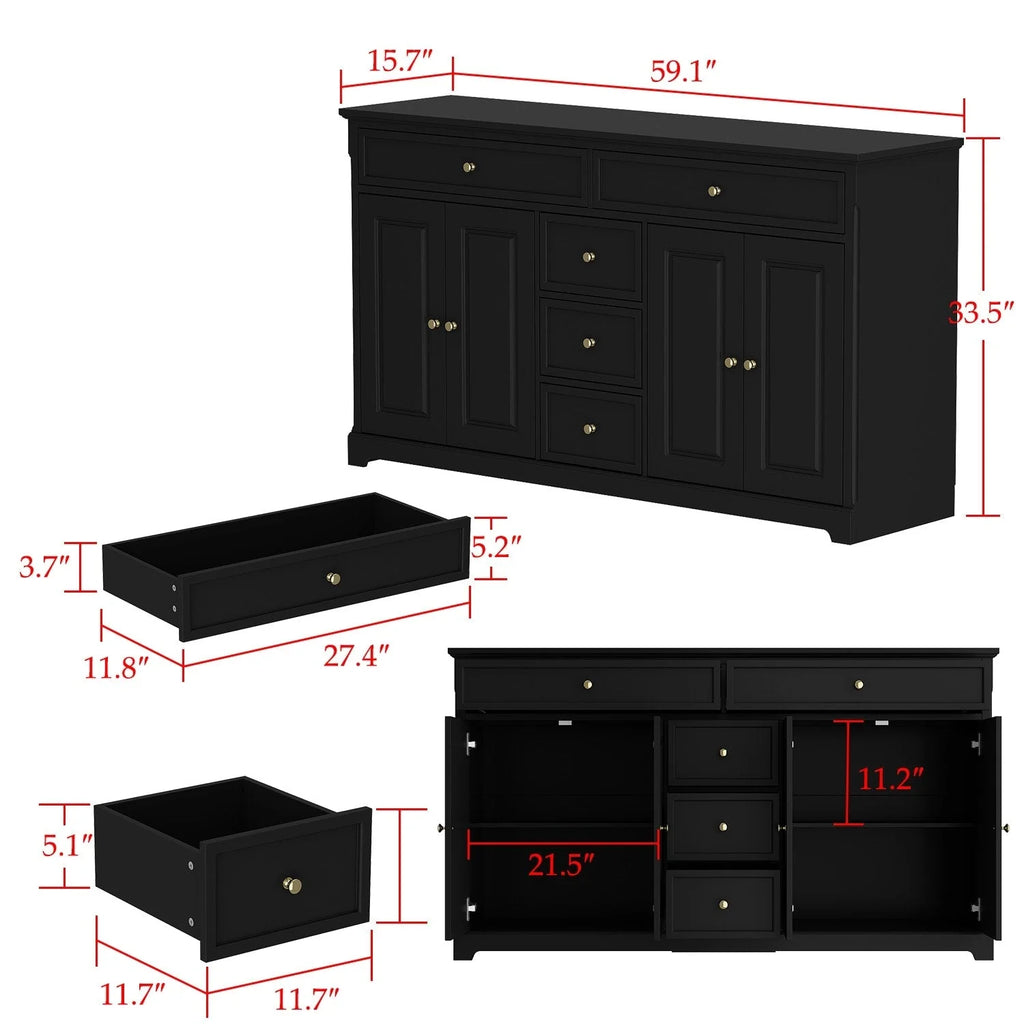 59,1-inch wit buffetdressoir, modern uit het midden van de eeuw, eigentijds, gelakt