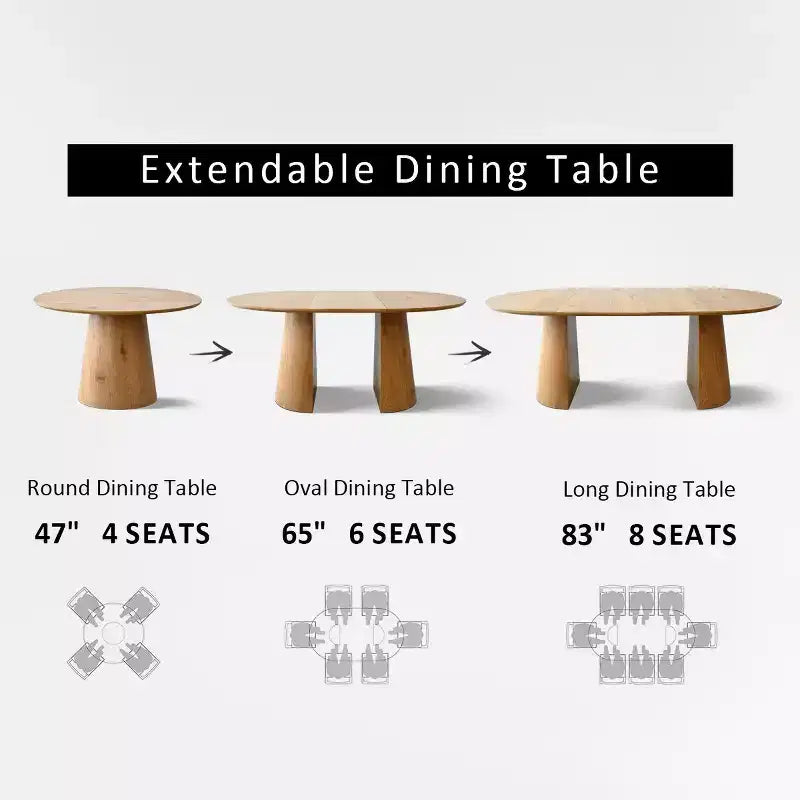 Ausziehbares rundes bis ovales Esszimmertisch-Set mit 4 Samtsesseln, modernem Säulendesign, Sitzplätze für bis zu 8 Personen – Panipeachy