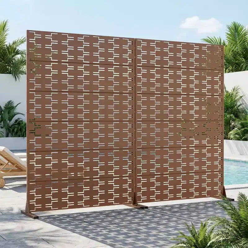 MAYEERTY Brick 01 bruine scheidingswand van gegalvaniseerd staal, 72x47x16, privacy-scherm met 6 panelen, dubbelzijdig en roestbestendig