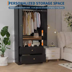 71 Inch Modern Wooden Bedroom Armoire Wardrobe Closet with 2 Doors 2 Drawers Adjustable Shelves Clothing Storage Cabinet and Hanging Rod