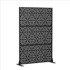 3-Panel Room Divider Screen with Geometric Pattern ?C Black Galvanized Steel