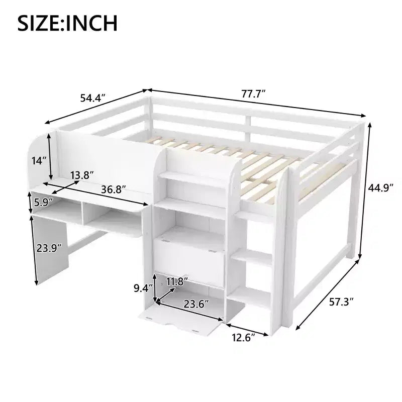 Laag stapelbed in roze/wit met bureau, opbergruimte en whiteboard - C voor 1 persoon, eenpersoonsbed