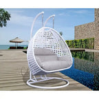 LeisureMod 2 Person Hanging Egg Chair with Stand - Outdoor/Indoor Rattan Wicker Patio Swing Hammock Lounger with Cushions