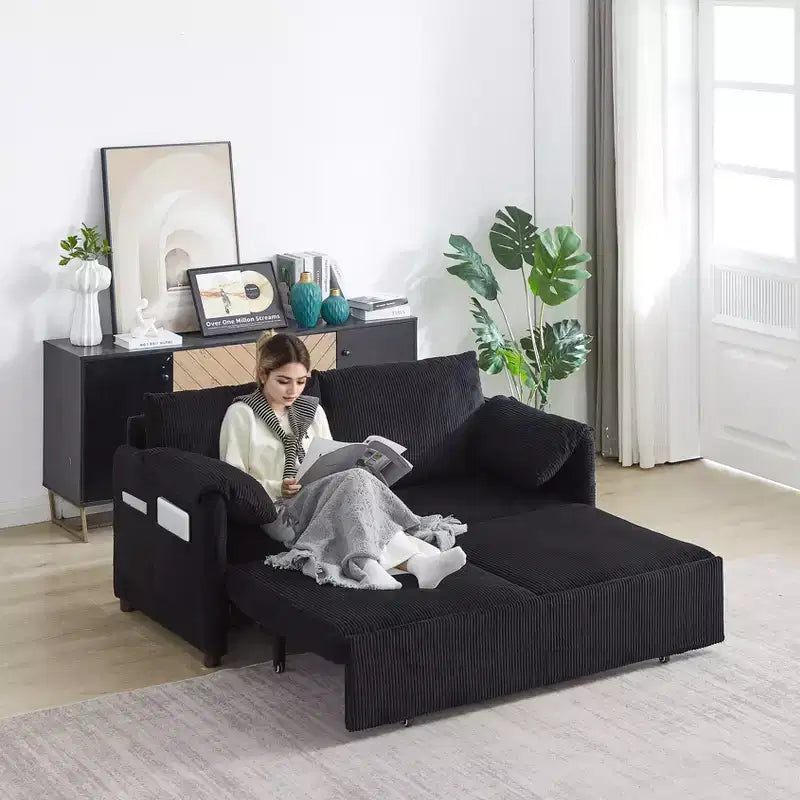 64,5 3-in-1-Schlafsofa aus Cord mit ausziehbarem Bett