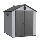 Opslagschuur van 6 ft x 4 ft/6 ft x 8 ft/8 ft x 6 ft/8 ft x 10 ft, weerbestendig kunststofhars voor buiten met vloer, gereedschapsschuur met puntdak