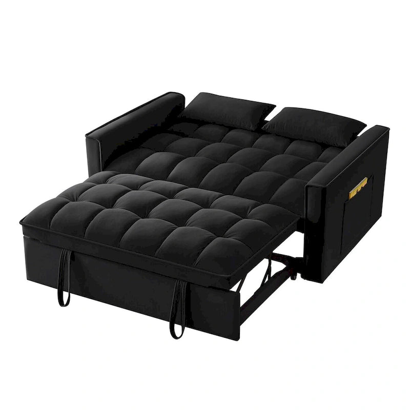 Loveseat-Schlafsofa 4-in-1 mit Armlehnen und Aufbewahrungstaschen, multifunktionales getuftetes Ausziehsofa mit verstellbarer Rückenlehne