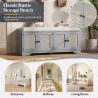 Banc de rangement rustique en bois Whisen, banc à chaussures pour entrée avec coussin amovible et étagères réglables