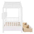 Holzhausbett in Twin-/Full-Größe mit 2 Schubladen, Kinderbett mit Ablagefach – ModernLuxe