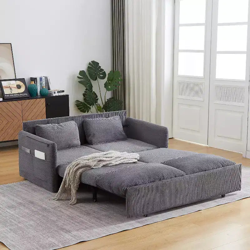 64,5 3-in-1-Schlafsofa aus Cord mit ausziehbarem Bett