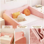 JOYMOR-Kinderbett, Bodenbett mit Sicherheitsgitter, Montessori-Kinderbett mit Tierohren-Formen, Rosa