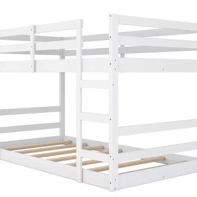Lit superposé bas, lit superposé en bois au ras du sol avec échelle, lit superposé avec barrières de sécurité complètes