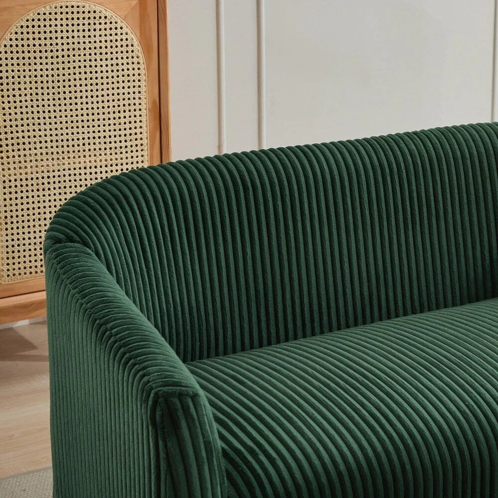 Canapé 2 places rembourré en tissu velours côtelé avec pieds en bois de noyer