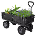 Chariot de jardin en acier robuste, 226,8 kg, chariot utilitaire pliable avec côtés en filet et doublure amovibles, 10 pneus gonflables, poignée de traction