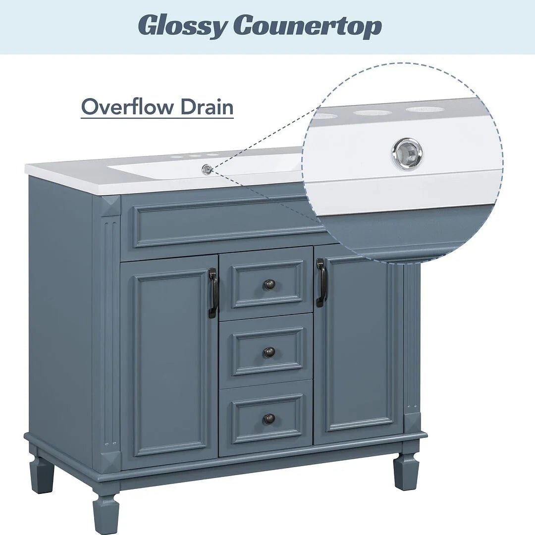 Meuble-lavabo moderne de salle de bains de 36 po avec vasque sur plan, armoire à miroir, 2 portes et 2 tiroirs