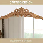 Miroir mural avec cadre en bois en forme d’arche classique sculptée et partie inférieure en rotin, marron, 37 in. W x 71 in. H