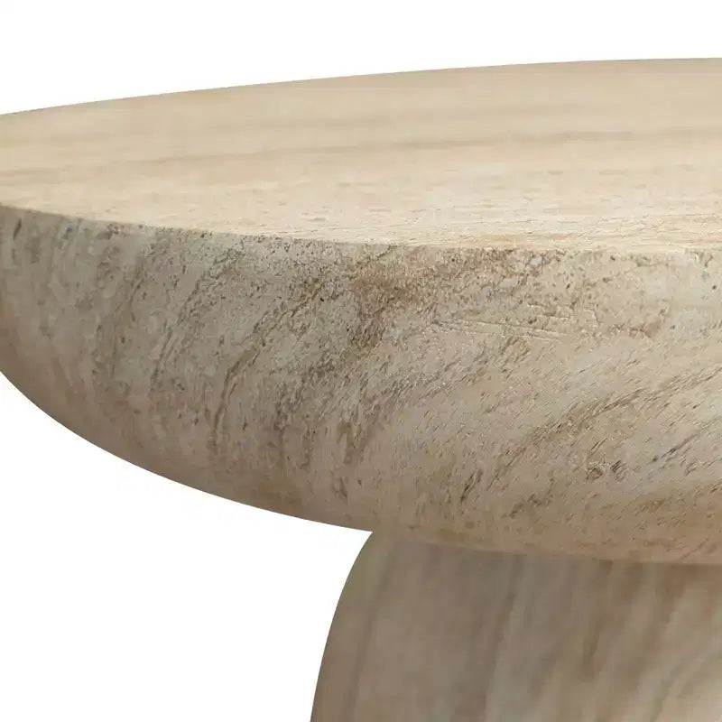 Table basse ronde à piédestal en fiberstone, table d’appoint sculptée pour intérieur et extérieur avec patins antidérapants