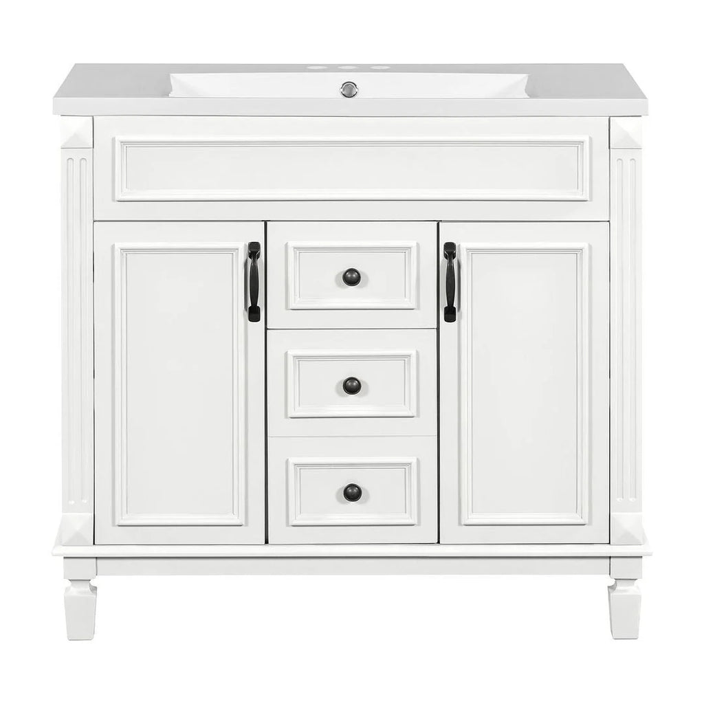 Meuble-lavabo moderne de salle de bains de 36 po avec vasque sur plan, armoire à miroir, 2 portes et 2 tiroirs