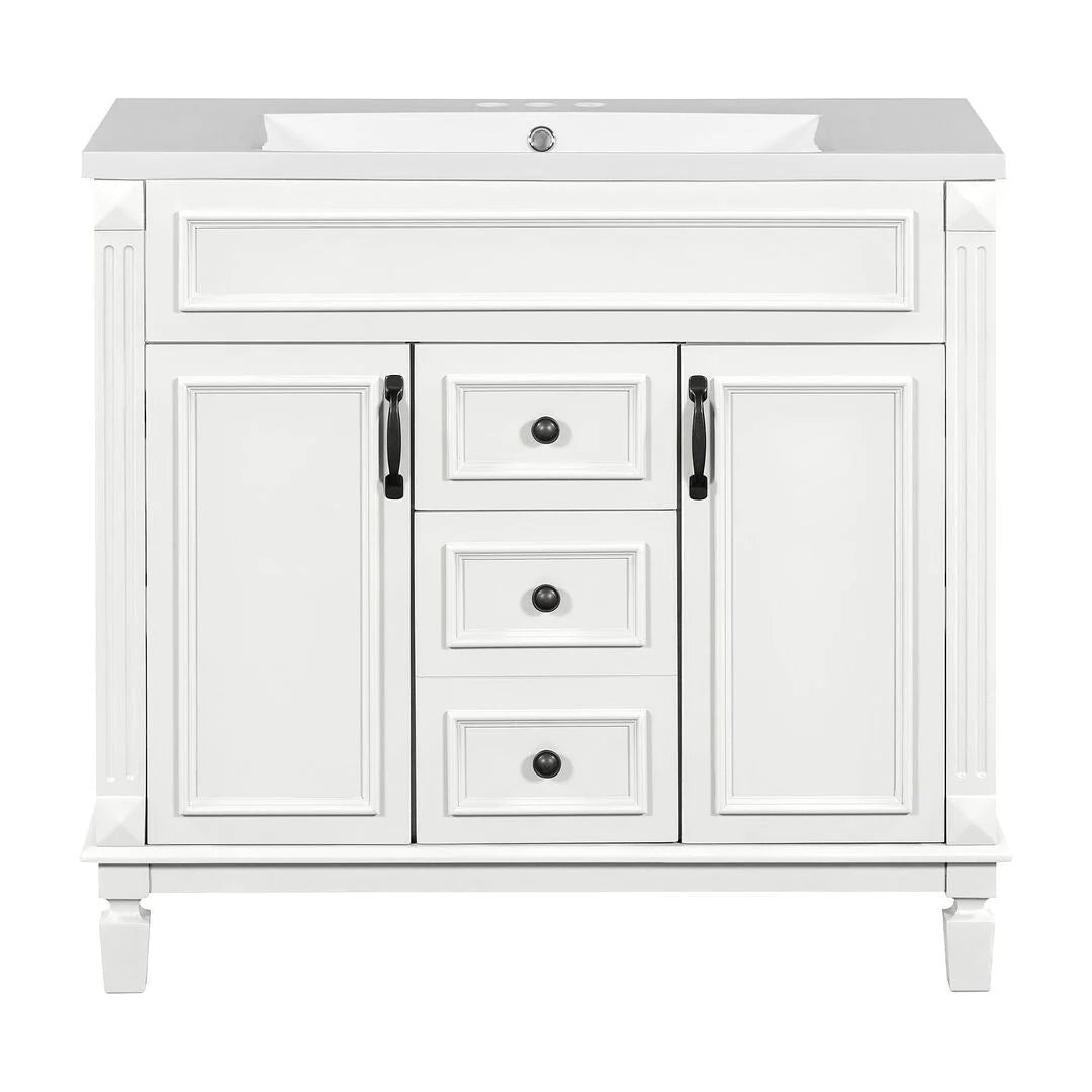 Meuble-lavabo moderne de salle de bains de 36 po avec vasque sur plan, armoire à miroir, 2 portes et 2 tiroirs