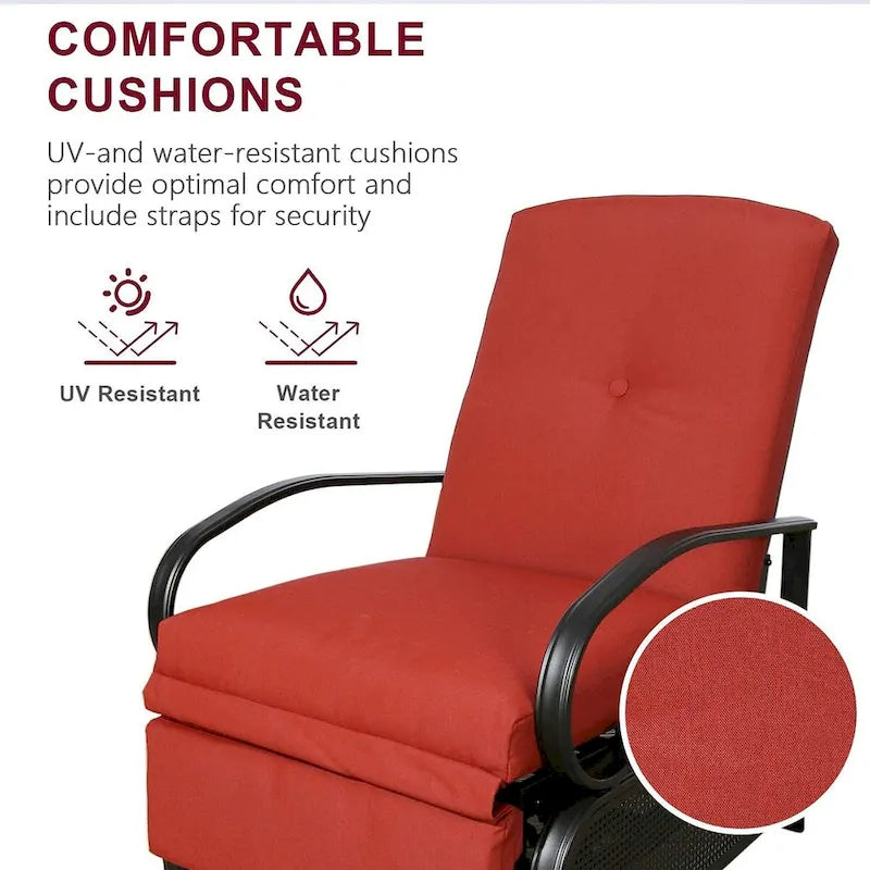 Fauteuil inclinable réglable de salon pour extérieur avec coussin - 38 (P) x 26.5 (L) x 38.5 (H) POUCES