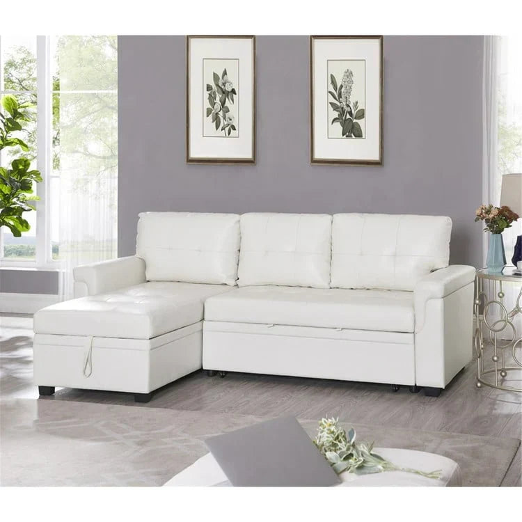 Convertible Reversible Sectional Sofa with Pull-Out Sleeper Bed, Hidden Storage Chaise, and Durable Legs