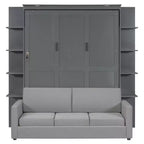 Lit escamotable mural queen size avec canapé, lit armoire pliant queen size avec bibliothèque et étagères pour chambre d’amis ou bureau