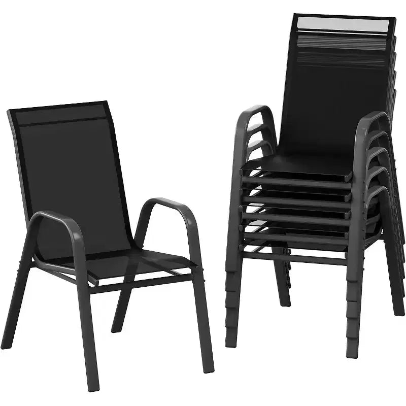 Chaises de patio, ensemble de 4 ou 6 chaises de salle à manger d’extérieur empilables, légères et résistantes à toutes les intempéries, en textilène, avec accoudoirs, pour jardin et terrasse de piscine
