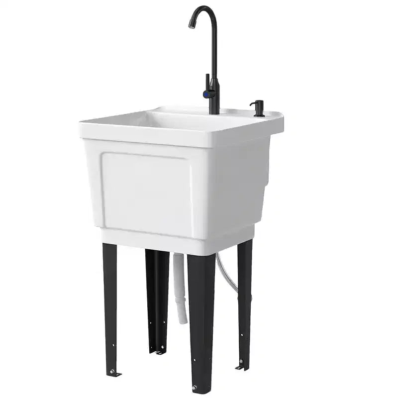 Évier utilitaire portable avec bac à linge, évier sur pied avec robinet, distributeur de savon et tuyaux