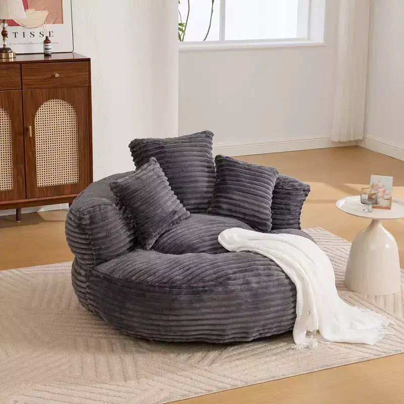 Canapé pouf pour adultes et enfants, fauteuil pouf surdimensionné en velours côtelé avec 3 coussins et accoudoir pour salon ou chambre