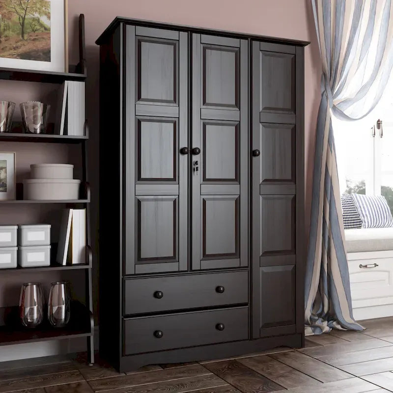 3-Door Wardrobe Armoire - White/Mocha/Java - Solid Wood