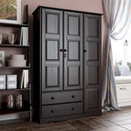 3-Door Wardrobe Armoire - White/Mocha/Java - Solid Wood