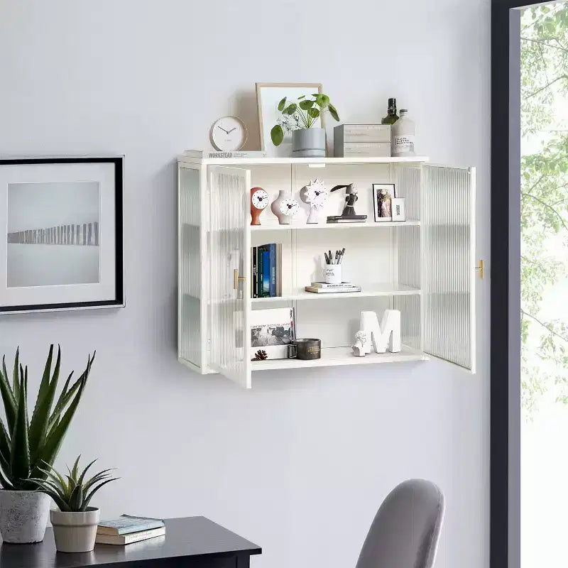 Moderner 2-türiger Wandschrank von Okak mit 3-stufigem Stauraum und Glastüren für Eingangsbereich, Esszimmer, Wohnzimmer oder Küche